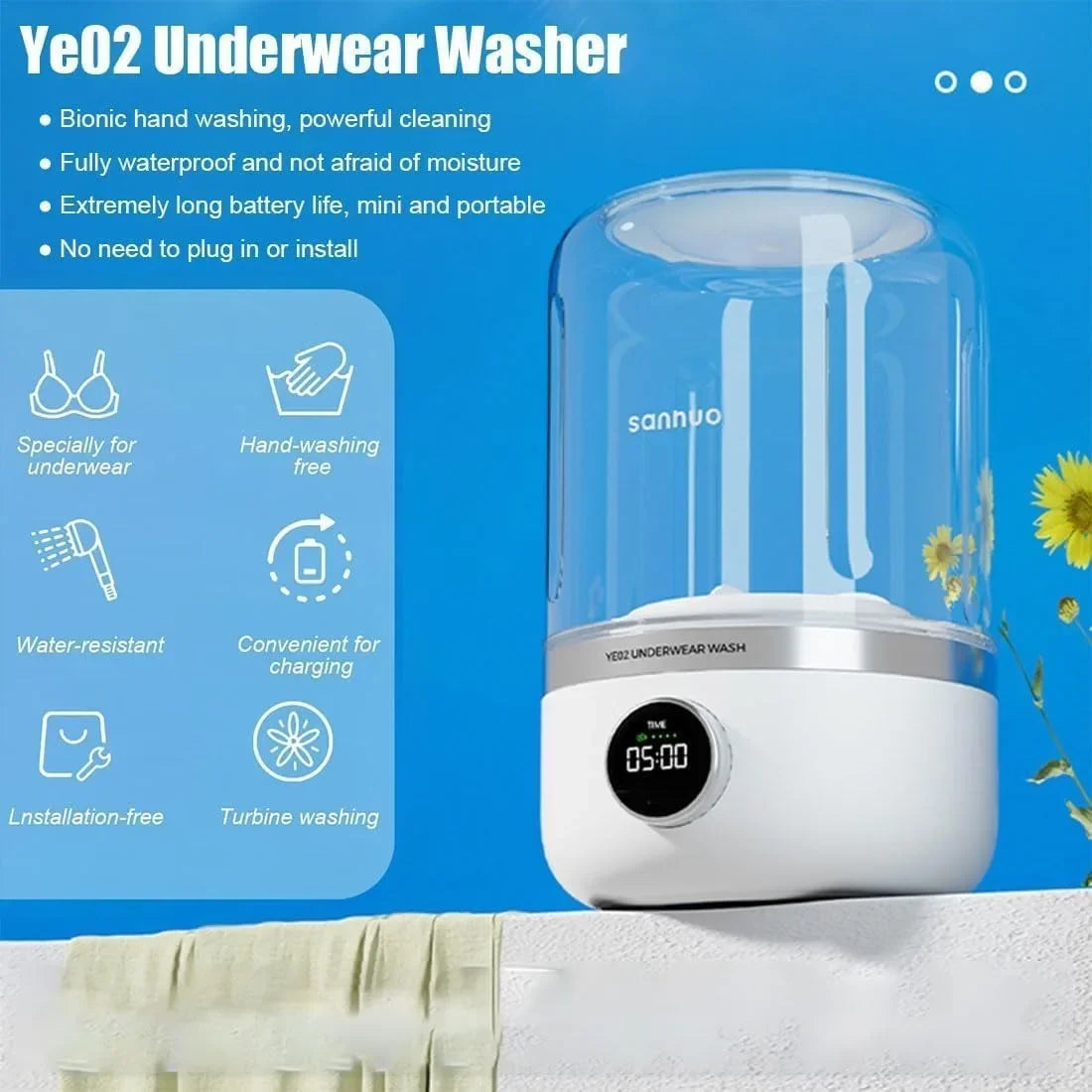 Portable Mini Washing Machine - Wireless Underwear & Socks Cleaner