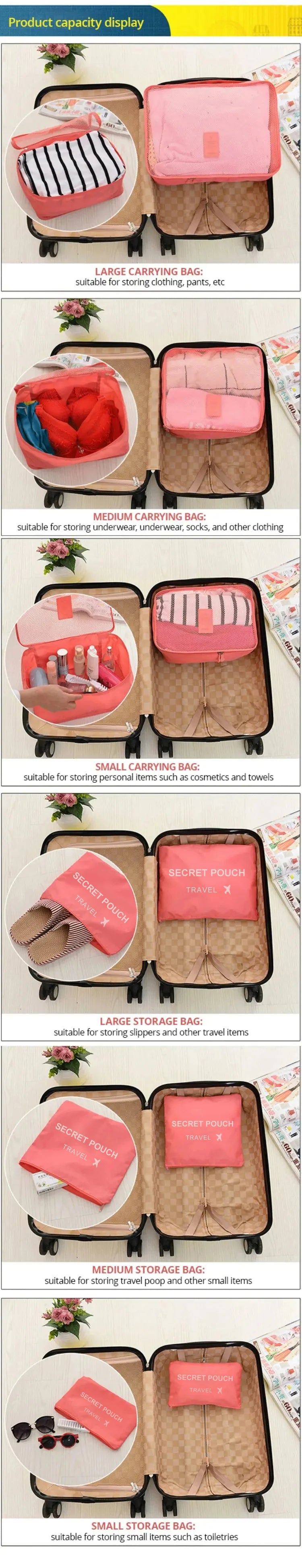 6pcs Multifunction Travel Bags Waterproof Clothes Storage